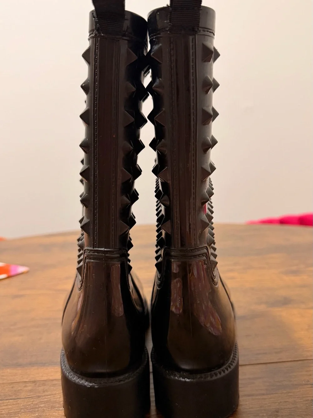 Capelli of New York Black Glossy Studded Short Rain Boots Size 6